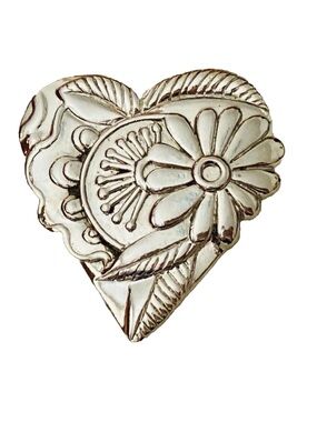 Laurel Burch Silver Floral Heart Brooch